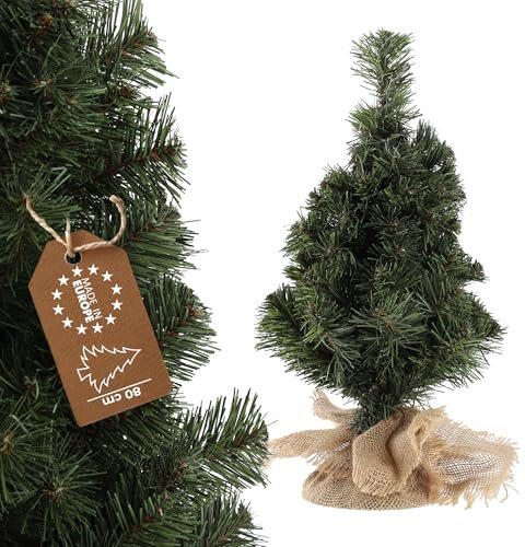 KADAX Árbol de Navidad Con 105 Ramas, Mini Abeto Artificial Con Yute, Klaus 80 cm