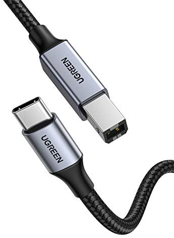 UGREEN USB C Druckerkabel USB B auf USB C Kabel Scannerkabel mit Nylonkabel und Aluminiumstecker kompatibel mit iPhone 15 Serie MacBook Matebook Canon Epson Drucker DAC MIDI Tastatur usw (Silber 5m)