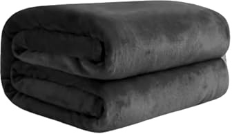 Komfortec Plaid Couverture Polaire Flanelle 450 g/m², Certifié Oeko-Tex Jeté de Canapé 220x240 cm, Flanelle Doux et Chaude, Fourrure Chaud et Doux en Peluche, Anthracite