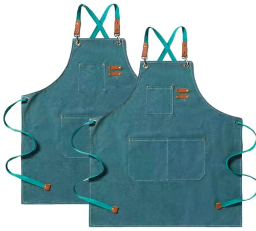 Tablier de cuisine en toile (2 pièces), tablier de travail avec 3 poches, sangle réglable, imperméable professionnel pour homme femme, coiffeur, cuisine, jardinier, gris, 120