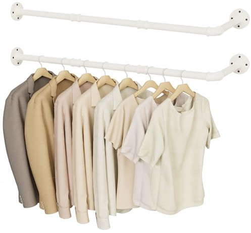 YheenLf Attaccapanni da Muro Forma di L, Barra Appendiabiti da Parete, Porta Abiti Per Tubo Industriale in Acciaio Inossidabile, per Bagno, Cucina Corridoio, 90×30 cm, 2-Pack, Bianco