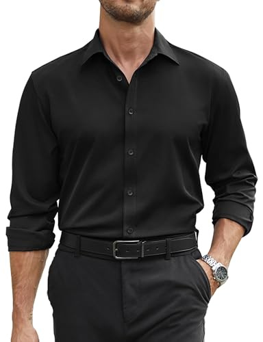 COOFANDY Mens Dress Shirts Wrinkle Free Long Sleeve Button Down Shirt Formal Business Shirts A Black L