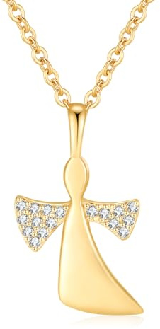 Jrêveinfini Angel de la Guarda Collar Niña Mujer Oro Plata de Ley 925, Colgante Collar de la Suerte, Original Personalizado Regalo Bautizo Comunion Cumpleaños Mujer Niña Mama