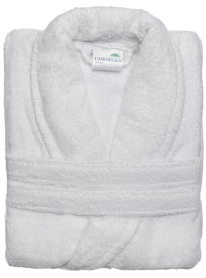 Umbrella Outdoors Premium Cotton Terry Toweling Bathrobe - Unisex Spa & Hotel Quality Gown, Extra Soft & Absorbent Thick Towel Bathrobes for Men & Women Towel (UK, Alpha, L, Regular, Regular, White)