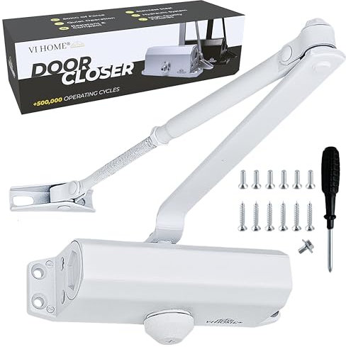 VI HOME Ferme Porte Automatique Réglable Avec Retenue 60kg / Ressort de Porte Avec Système Hydraulique/Ferme Porte Automatique/Groom Fermeture Porte/Amortisseur Porte (Blanc)