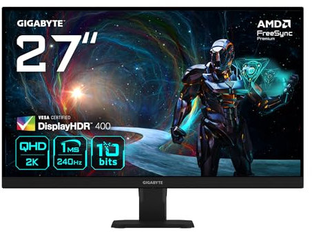 Gigabyte GS27QXA 27 QHD Gaming-Monitor - 2560 x 1440, 240Hz, 1 ms, 350 cd/m², AMD FreeSync Premium, DisplayHDR 400, HDMI 2.0, Displayport 1.4