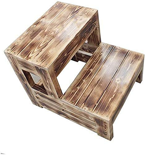 Escabeau pliable en bois massif avec design antidérapant, tabouret multifonction à 2 couches pour usage domestique, compact et robuste, finition carbonisée, 40 x 48 x 42 cm
