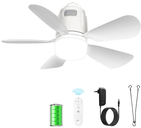 Gliztech Ventilateur de Plafond Extérieur 50CM, 20000mAh avec Lampe et Télécommande Silencieux, Ventilateur Silencieux Plafond, Pergola, Terrasse, Tente ou Parasol