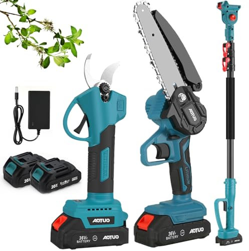 Sierra de mano de rama alta con poste inalámbrico 3 en 1, tijeras de podar eléctricas con varilla telescópica de 2 m, apertura de tijera de 2,5 cm, tijeras de jardín eléctricas inalámbricas