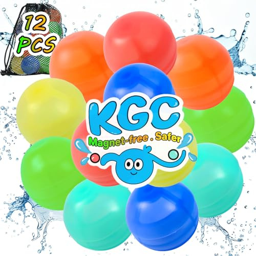 12 PCS Reusable Water Balloons - No Magnets, Self Sealing Silicone Water Bomb with Mesh Bag, Quick Fill Water Splash Ball for Outdoor Activities, Summer Toys Swimming Pool Toys Party Gift for Kids