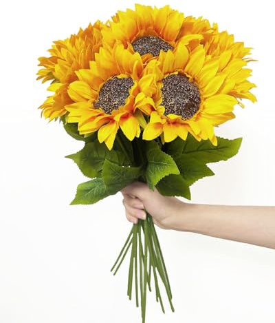 Aoztio 6 Girasoles Artificiales, Flores de Girasol Artificiales de Seda Sintética, Las Flores Artificiales Son Adecuadas para Decoración del Hogar, Bodas, Fiestas y Oficinas (Girasoles, Amarillo)