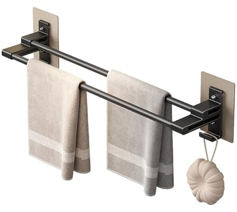 HOLESS - Toalleros de Baño sin Taladro - Doble Barra de 50cm - Acero Inoxidable Negro Mate - Adhesivo Fuerte 3M - Ideal para Azulejos - Diseño Moderno y Resistente al Agua