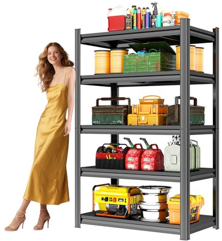 Bezuny Garage Shelving Heavy Duty, 5-Tier Adjustable Storage Shelves Unit, Shelf Organizer Storage, 2500 LBS Metal Utility Rack Shelf for Industries, Warehouses, Basement, Black