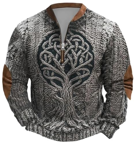 Generisch Jersey de caballero con Árbol de la Vida celta - Troyer vikingo en apariencia de tejido 3D con Yggdrasil | Camiseta de manga larga para motociclistas con cremallera, M