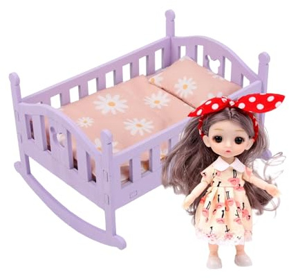 Culla Per Bambole In Legno - Set Lettino Da Gioco A Dondolo Da 350 G | Biancheria Da Letto Reversibile Con , Coperta | Fai Finta Di Giocare Con I Mobili Della Scuola Materna Per Le Ragazze, Per
