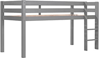FURNLUX Pino Cabin Bed, 106 x 210 x 114 cm, Grey, Children's Bed with Ladder, Solid Pine Wood, Slatted Frame Included