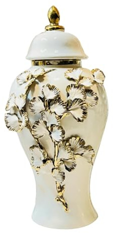 Tea Canister Tin Porcelain Ginger Jar Table Centerpiece Ornament for Bedroom, XS