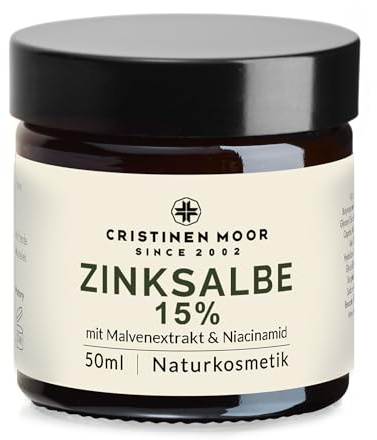 CristinenMoor Pommade au zinc 50 ml - Cosmétique naturel - Nourrit et protège les peaux rugueuses, agressées et exsudatives - Avec extrait de mauve et vitamine B3 - Niacinamide - Pour les boutons