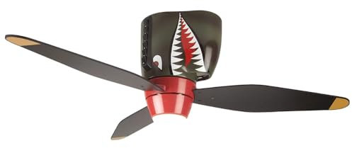 Craftmade 48 War Planes Tiger Shark Indoor Hugger/Flushmount Youth Ceiling Fan in Custom Warbird Black/Tiger Shark Red Finish with Integrated Non-Dimmable LED Light Kit, 1 x 4.5W LED Bulb Included