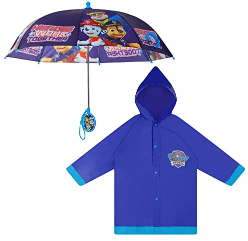 Nickelodeon Kids Paw Patrol Rain Wear, Umbrella And Poncho raincoat Set For Girls Ages 6-7, Dark Blue