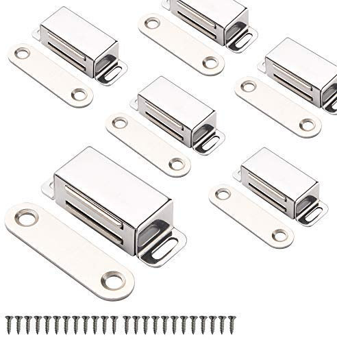 Schrankmagnete Mousike Schranktürverschluss für Küche Badezimmerschrank Kleiderschrank Schrankverschlüsse Schranktür Schubladenriegel (Silber 6er Pack)