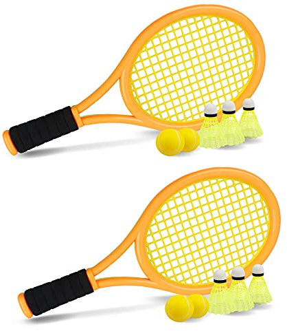Kid Tennis Racket with Bag,Plastic Racquet Include 4 Foam Ball,6 Badminton shuttlecocks for Children (Over 3 Years Old),Toddler Outdoor/Indoor Sport Play (Orange&Green)