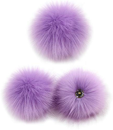 YOURPAI Pompon Ball, 3 pièces 10cm DIY Boule de Pom Pom Fourrée Colorée avec Bouton Presse pour Chapeau Chaussures Écharpe Taro Violet