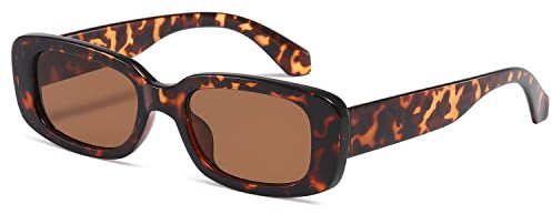 kimorn Rectangle Sunglasses for Women Men Trendy Retro Fashion Glasses 90’s Vintage UV 400 Protection Square Fram K1200 (Leopard Frame Brown Lens, 65)