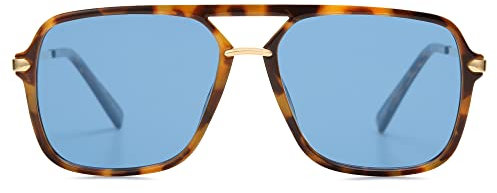 SOJOS Retro Sonnenbrille für Damen Herren,Polycarbonat Linse, Trendy Rechteckige Sonnenbrille 90er Jahre Schatten SJ2229 Brown Tortoise Blue