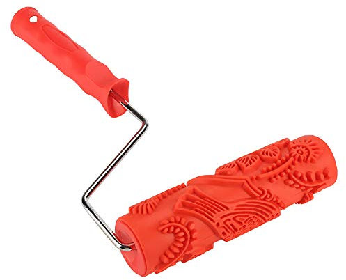 Yunxwd Rodillo de pintura con patrón - 7 pulgadas decorativo de goma textura en relieve para impresión de pared, rodillo de alivio con mango de plástico para decoración de pared de bar del hogar