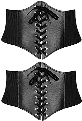 TheStriven 2 Piezas Cinturón Corsé Para Mujer Cinturón con Corsé para Mujer Cinturón Cintura Ancho Elástico Corsé Ajustado en la Cintura Correa de Cintura de Cuero PU, Ajustable Vestido Decor (L)