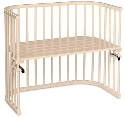 babybay Maxi extra großes Beistellbett aus massivem Buchenholz/Kinderbett Höhe stufenlos verstellbar & umweltfreundlich/mitwachsendes Babybett (beige lackiert)