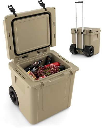 GOPLUS Kühlbox 43L, Isolierbox tragbar mit Rollen & Alu Griff, große Thermobox Coolbox ohne Strom für Essen und Getränke, Kühlwagen Outdoor für Camping, Grillen, Picknick & Festivals