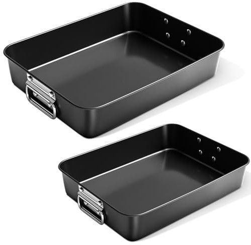 Willinglong Juego de 2 moldes para lasaña para horno, bandeja para hornear lasaña para familias numerosas, sartén para brownies con asas, moldes rectangulares para hornear moldes antiadherentes