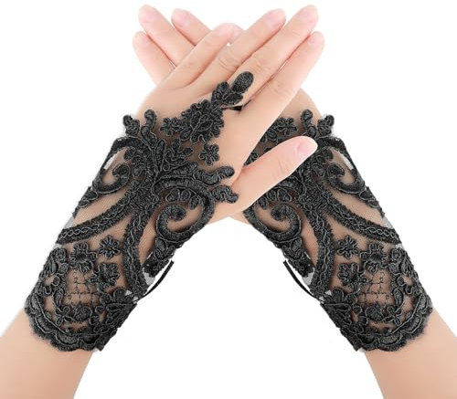 Lusofie Kurze Fingerlose Handschuhe Damen Elegante Formelle Teeparty Spitzenhandschuhe Schwarz Brautbankett Abschlussballkleid Opernspitze Weiche Atmungsaktive Party Brauthandschuhe