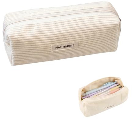 Yeria Deepton Mäppchen Cord Stoff, Teenager Etui Schule, Mäppchen Federmäppchen, Große Speicherkapazität Federmäppchen, Teenager für Schlampermäppchen (Weiß)