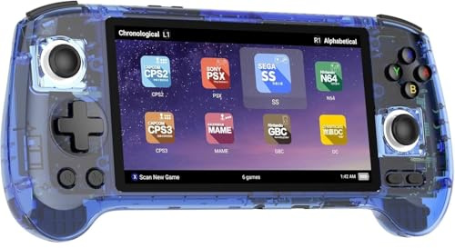 RG556 Retro-Handheld-Spielekonsole, Dual-System, 14 cm IPS-Bildschirm, integrierte 128 G TF-Karte, unterstützt TV-Ausgang (transparent, blau)