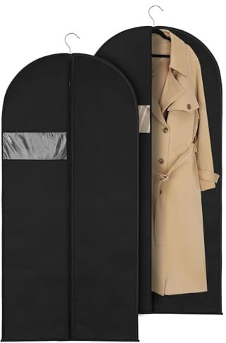 2 Stück Kleidersack, Kleidersäcke, Atmungsaktiver Schwarz Kleidersack 120x60cm, Mottensicher Kleiderhülle mit Reißverschluss Lang Anzugtasche zur Aufbewahrung Kleiderhülle für Kleider Hemden