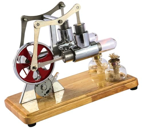 Stirling Engine, Low Temperature Stirling Engine Model, Cylinder Balance Stirling Engine Kit with Oak Baseplate and Drip Craftsmanship for Educational Displays and Children Entertainment (Silver)
