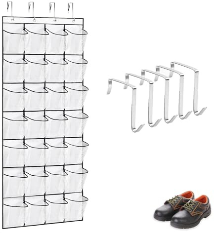 HUANR Rangement Suspendu, 24 Compartiments Rangement Porte, Rangement Chaussure Porte avec 4 Crochets, Sac de Rangement Mural, pour Portes, Murs, RV