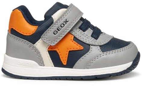 Geox B Rishon Boy, First Walker Shoe Bebé-Niños, Gris y Naranja, 19 EU