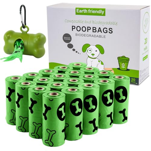 OIRLVCE Dog Waste Bags, 300 Dog Poop Bags, Lavender Scented, Super Strong Thick, 15 Bags per Roll, 20 Rolls, 9 x 13inches, Adjustable Dispenser Included