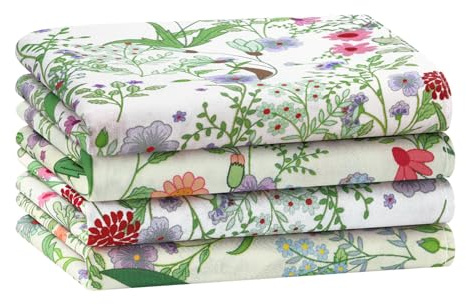 HOULIFE Floral Handkerchiefs for Women, Soft Cotton Vintage Ladies Flower Printing Hankies for Wedding Party Assorted Colors (Flower B-4pcs)