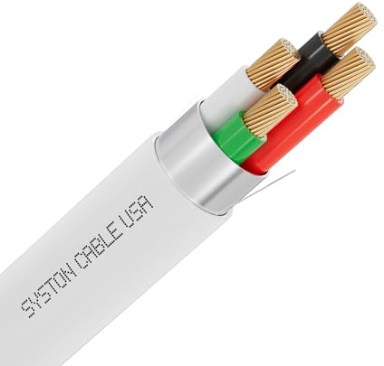 SYSTON 22/4 Fire Security Sound Alarm Control Cable Wire, 22 AWG 4 Conductors 100% Stranded Copper, Plenum-Rated CMP/CL3P Shielded, UL/ETL Listed, for Indoor/Outdoor Low Voltage Applications Use