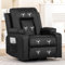 COMHOMA Recliner Armchair Rocker Reclining Chair with Massage & Heat, Padded Seat, Extended Footrest, Oversized Swivel Lounge Sofa with 2 Cup Holders Living Room Chairs Black