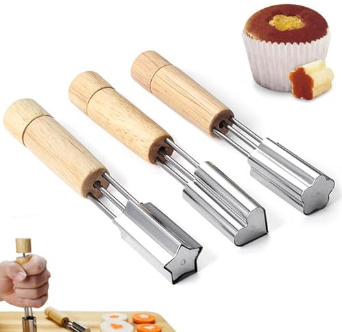 3PCS Cupcake Corer, Cake Corer Remover Cake Digging Holes Device Stainless Steel Baking Accessories for DIY Baking Muffin Confectionery (Flower & Heart & Star Shape)