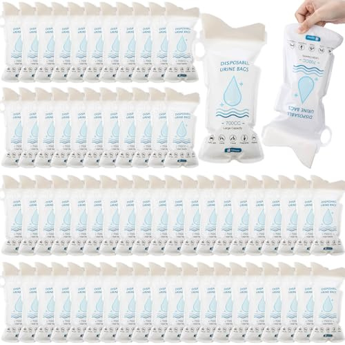 Nuogo 100 Pcs 700 CC Disposable Urine Bags Portable Pee Bag Urine Bags for Women Travel Emergency Urinal Toilet for Men Women Traffic Jams Camping Hiking