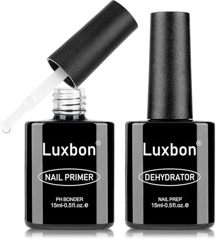 Luxbon 2 st 15 ml Nail Primer och Nail Dehydrator - långvarig, glansig finish, UV LED-nagellampa som suger av gel-nagelförberedande set manikyr | Långvarig, glansig finish, UV LED Soak Off Semi-permanent nagellack gel nagelprep manikyr set