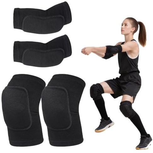 FAQUSA Volleyball Knee Pads and Elbow Brace Pads, Arm and Knee Protection Sleeves Set for Kids Youth Yoga Dance Football Basketball Running (Large)