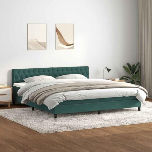 vidaXL Cama Box Spring con colchón Terciopelo Verde Oscuro 200x210 cm, boxspring, Camas con somier, Muebles de Dormitorio, Cama con somier, Cama